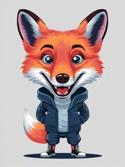 Obraz premium Stylish Cartoon Fox Character in Trendy Hoodie and Sneakers Illustration.
