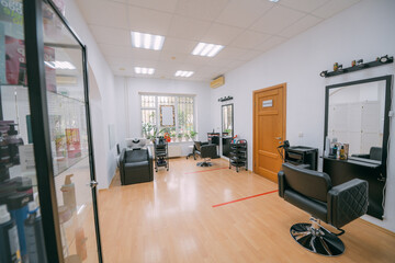 Modern interior of a hairdressing salon. Nobody.