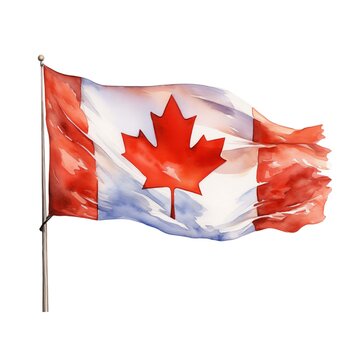 recommend clip art: Canadian flag. Flag of Canada clipart. Watercolor illustration. Generative AI. Detailed illustration.