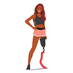 Confident Invalid Young Athlete Girl Character With A Running Blade, Sporting Fitness Attire, Ready For Track