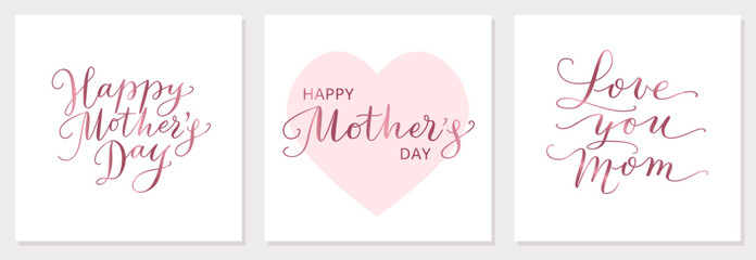 Mother's day square banners. Template for social media. Happy mother's day hand written calligraphy isolated on white background. For greeting cards, banners, invitations. Vector.