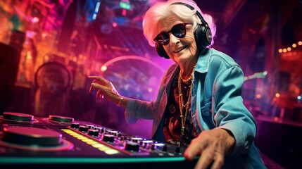 senior woman, DJ at the party