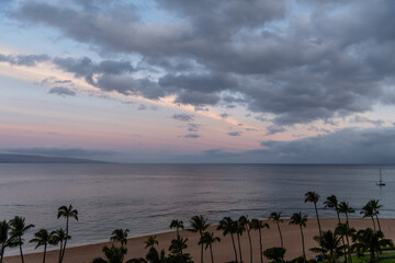Beautiful aerial Kaanapali Beach vista at sunrise, Maui, Hawaii
