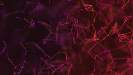 Lines and dots on a burgundy background. Technology background. 3d render illustration.