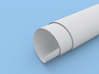 Wallpaper roll mockup on blue background. 3d render illustration.