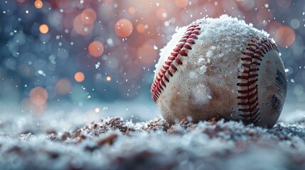 Baseball on Wet Ground - obrazy, fototapety, plakaty