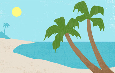 Palm trees on a tropical beach, in a cut paper style with textures
