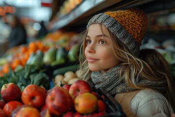 Shopping with kids. Little girl with shopping cart buying vegetables in supermarket. Mom and little girl buy fresh tomatoes in grocery store. Family in shop. Parent and children in a mall