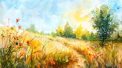 autumn field and a watercolor background.