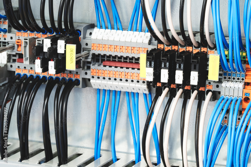 Aufkleber a bunch of wires are connected to a box with yellow and black labels