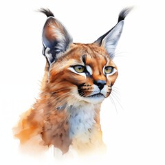 Caracal. Big wild cat clipart. Watercolor illustration. Generative AI. Detailed illustration.