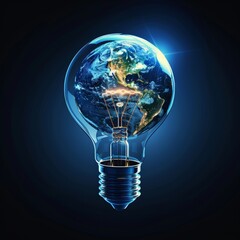 Vibrant depiction of a light bulb above a globe, representing global ideas and international solutions to worldwide problems, with designated area for text