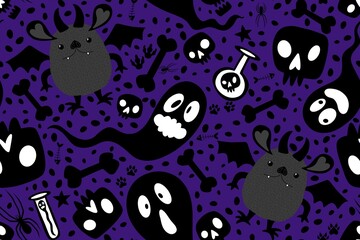 Halloween cartoon monsters seamless ghost and bones and poison pattern for wrapping paper and fabrics