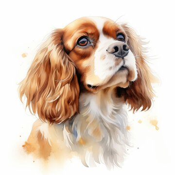 recommend clip art: Cavalier King Charles spaniel. Cavalier King Charles spaniel dog clipart. Watercolor illustration. Generative AI. Detailed illustration.