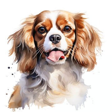 recommend clip art: Cavalier King Charles spaniel. Cavalier King Charles spaniel dog clipart. Watercolor illustration. Generative AI. Detailed illustration.