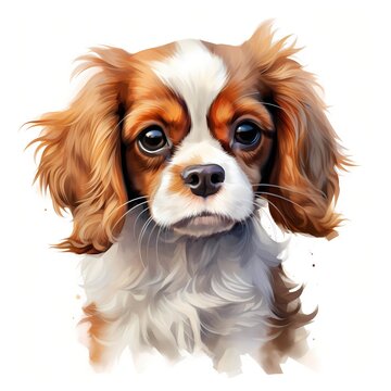 recommend clip art: Cavalier King Charles spaniel. Puppy dog. King spaniel clipart. Watercolor illustration. Generative AI. Detailed illustration.