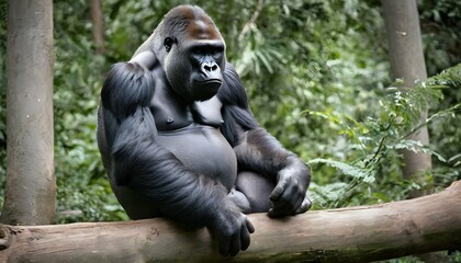 Fototapeta na wymiar A Solitary Gorilla Perched On A Fallen Log Lost I 2