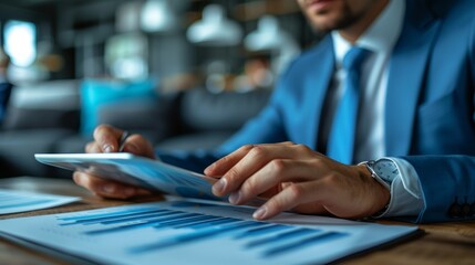 Colleagues analyzing financial data on a tablet computer