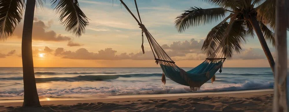 HAMMOCK IN FRONT OF THE BEACH. VIDEO. HORIZONTAL.