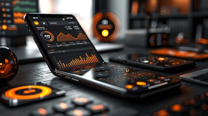 An analytical smartphone application, including stock statistics, financial forecasts, round diagrams, and modern web interfaces.