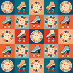 Vintage background, 90s, 2000s, y2k, 00s, retro style, vector illustration, smile, rollers