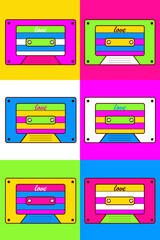 Vintage background, 90s, retro style, vector illustration, smile, rollers, bright colors