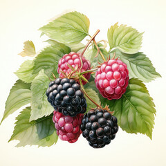 Watercolor Blackberry Illustration, Generative Ai