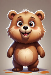 A cute and friendly cartoon bear with large eyes, a button nose, and a happy expression The bear has a fluffy, round body