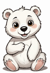 A cute and friendly cartoon bear with large eyes, a button nose, and a happy expression The bear has a fluffy, round body