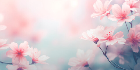 Fototapeta premium Blur of delicate flowers in pastel colors for background, copy space 