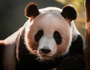 Giant panda Ailuropoda melanoleuca China Wildlife Endangered species Bear Portrait Jungle forest...