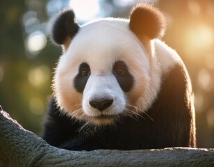 Giant panda Ailuropoda melanoleuca China Wildlife Endangered species Bear Portrait Jungle forest...