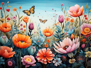 Butterflies Over Blooming Flowers on a Sunny Day