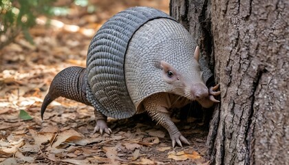 An Armadillo With Its Claws Clicking Against A Tre