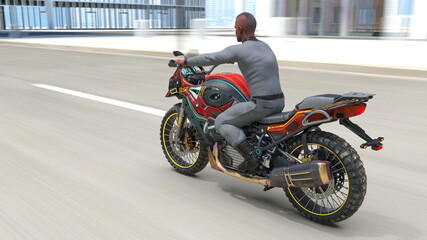 オートバイに乗る男性　3DCGレンダリング