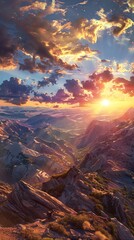 A beautiful landscape image of a mountain range at sunset