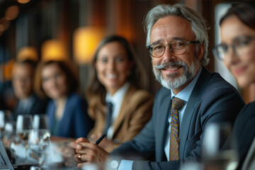 Senior executives networking in a boardroom meeting. AI generated.