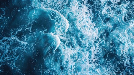 Aerial view of ripple sea waves. Blue sea texture with waves. Water sea or ocean for background