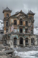 Naklejka premium Ghost towns Create a haunting digital animation of ghost towns around the world, each with its own story of abandonment and decay