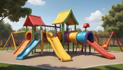 Playful Colorful Childrens Playground With Swing Upscaled 2