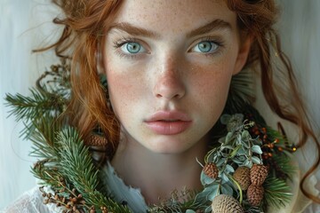 Portrait girl with wreath. Portrait woman with wreath. Portrait with wreath. Wreath of meadow flowers. Wreath for Ivan Kupala. Ivana kupala. Saint Johns Day