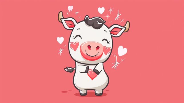 Cute Cow With Korean Love Sign Hand . Generative Ai