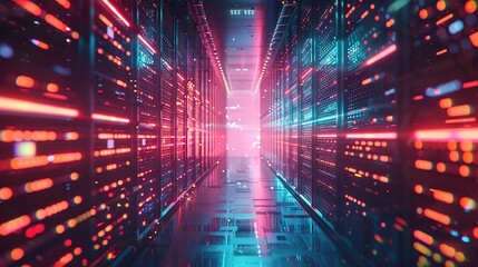 Fototapeta premium Rack Server on server room Data center, server room security, data center server, web host warehouse data server cabinets network storage database.