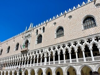 Italy, Venice, April 25, 2024. Doge's Palace, a monument of Gothic architecture