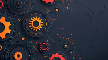 A black background with many gears and a red and orange circle in the middle
