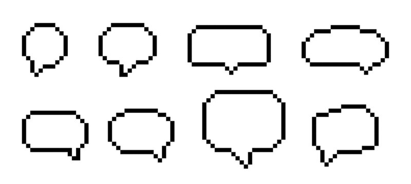 Text box pixelated illustration. Speech bubble pixel style set.