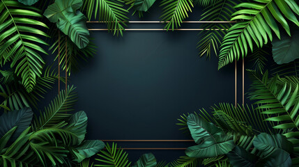 A green leafy background with a gold frame