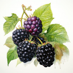 Watercolor Blackberry Illustration, Generative Ai