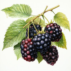 Watercolor Blackberry Illustration, Generative Ai