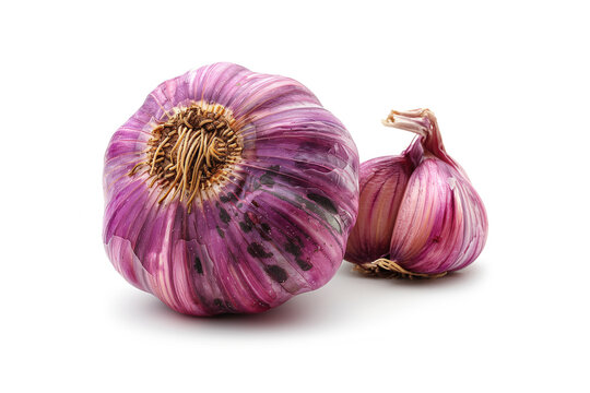 two garlic bulbs on white background